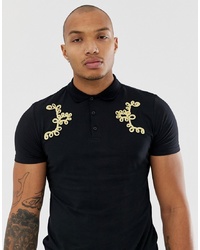 ASOS DESIGN Polo Shirt With Gold Taping In Black