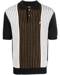 Stussy Stssy Stripe Pattern Logo Embroidered Polo Shirt