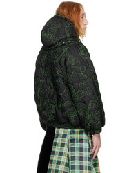Chopova Lowena Black Green Embroidered Puffer Jacket