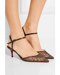 Christian Louboutin Riverina 55 Leather Trimmed Embroidered Mesh Pumps Black