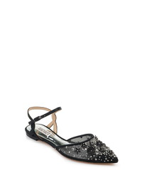 Black Embroidered Satin Ballerina Shoes