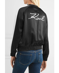Karl Lagerfeld Embroidered Satin Bomber Jacket Black