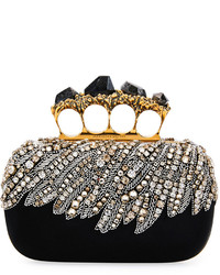 Alexander McQueen Stone Eagle Embroidered Knuckle Clutch Bag Black