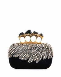 Alexander McQueen Stone Eagle Embroidered Knuckle Clutch Bag Black