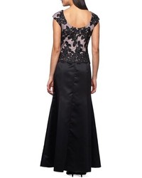 Alex Evenings Petite Embroidered Bodice Satin Gown Shawl