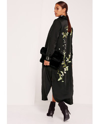 Missguided Petite Embroidered Satin Duster Jacket Black
