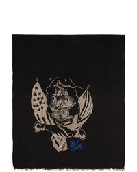 Paul Smith by Mark Mahoney Black Wool Embroidered Scarf