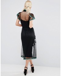 Asos Premium Spot Mesh Embroidered Dress With Sequin Trim