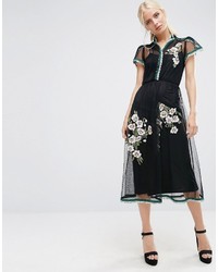 Asos Premium Spot Mesh Embroidered Dress With Sequin Trim