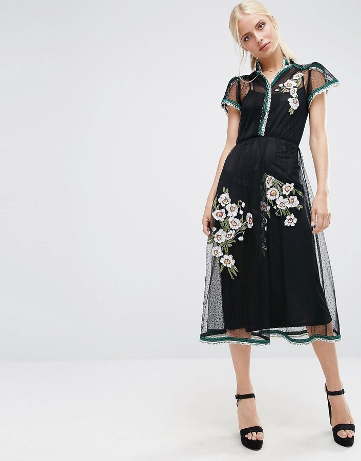 asos premium embroidered dress