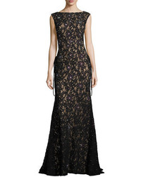 Black Embroidered Sequin Evening Dress