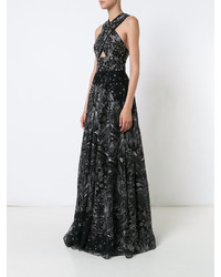 Marchesa Notte Sequin Embroidered Crossover Gown