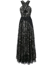 Marchesa Notte Sequin Embroidered Crossover Gown
