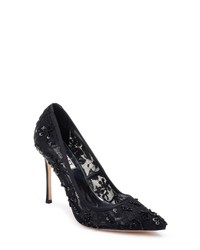 Black Embroidered Sequin Pumps