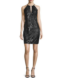 Black Embroidered Sequin Sheath Dress
