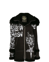 Black Embroidered Shearling Coat