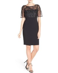 Adrianna Papell Embroidered Pleat Sheath Dress