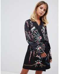 ASOS DESIGN Embroidered Wrap Mini Dress With Long Sleeves