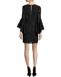 Milly Nicole Bell Sleeve Embroidered Cotton Shift Dress Black
