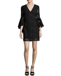 Milly Nicole Bell Sleeve Embroidered Cotton Shift Dress Black