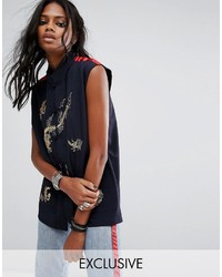 Reclaimed Vintage Inspired Sleeveless Shirt With Embroidery And Trim