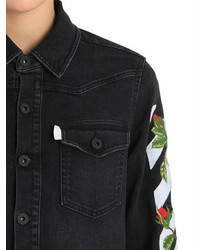 Off-White Roses Embroidered Cotton Denim Shirt