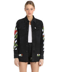 Off-White Roses Embroidered Cotton Denim Shirt