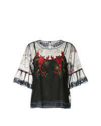 Black Embroidered Short Sleeve Blouse