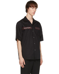 Alexander McQueen Black Gabardine Logo Short Sleeve Shirt
