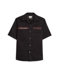 Alexander McQueen Selvedge Logo Tape Short Sleeve Button Up Shirt