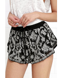 Ark & Co Metanoia Cream And Black Embroidered Shorts
