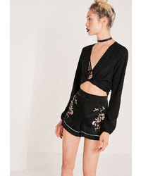 Missguided Embroidered Oriental Shorts Black
