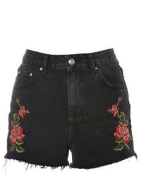 Topshop Rose Embroidered Mom Shorts
