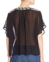 Joie Roman Silk Crepe Embroidered Top