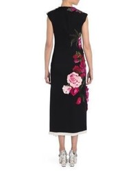 Dolce & Gabbana Floral Applique Stretch Silk Dress