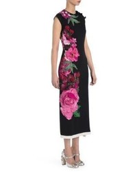 Dolce & Gabbana Floral Applique Stretch Silk Dress