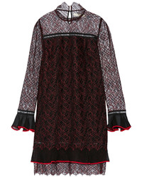 JONATHAN SIMKHAI Silk Chiffon Trimmed Embroidered Tulle Mini Dress Black