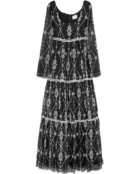 Black Embroidered Silk Evening Dress