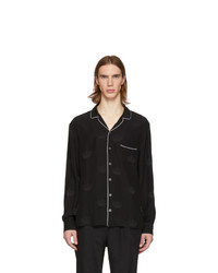 Black Embroidered Silk Long Sleeve Shirt