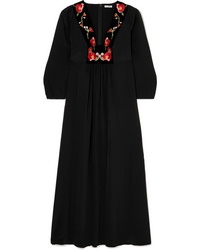 Vilshenko Savannah Embroidered Med Silk Midi Dress