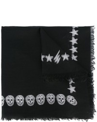 Black Embroidered Silk Scarf