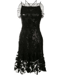 Black Embroidered Silk Shift Dress