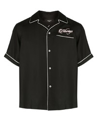 Black Embroidered Silk Short Sleeve Shirt