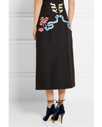 Temperley London Embroidered Cotton And Silk Blend Faille Midi Skirt Black