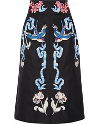 Temperley London Embroidered Cotton And Silk Blend Faille Midi Skirt Black