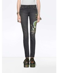 Gucci Dragon Embroidered Denim Skinny Jeans