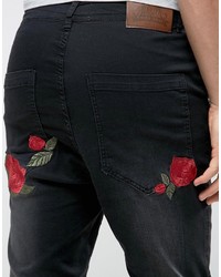 Siksilk Super Skinny Jeans With Rose Embroidery