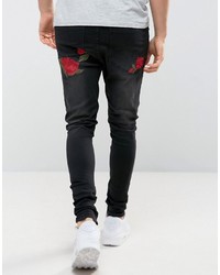 Siksilk Super Skinny Jeans With Rose Embroidery