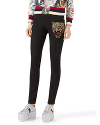 Gucci Angry Cat Embroidered Denim Pants Black