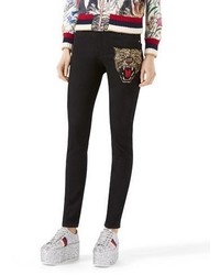 Gucci Angry Cat Embroidered Denim Pants Black